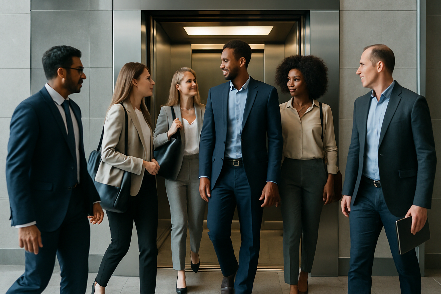 Employees and tenants using a commercial elevator in a Maryland office building, representing properties legally required to hold a valid elevator operating certificate
