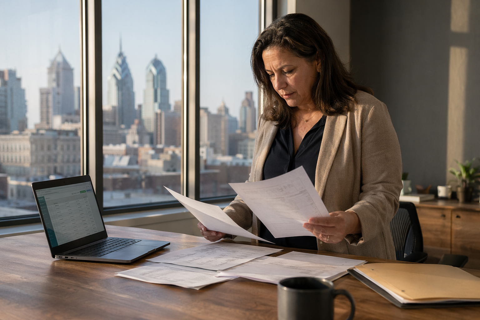 Parts Availability Controls Repair Speed Building manager reviewing elevator repair timeline and parts order in a Philadelphia office — key factors that determine how quickly an elevator can be repaired