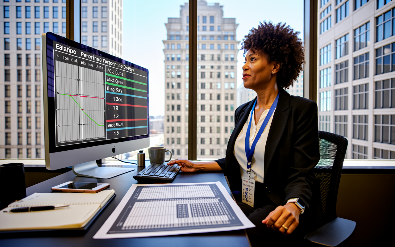 Facilities Manager Reviewing Elevator Monitoring Dashboard Facilities manager in a Philadelphia high-rise office reviewing real-time elevator performance monitoring data on a cloud dashboard to prevent elevator downtime