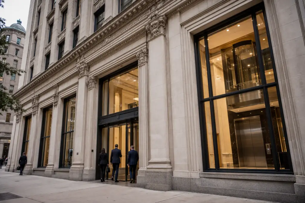Licensed elevator contractor serving a Baltimore MD commercial office building with installation, maintenance, and code-compliance services for vertical transportation systems